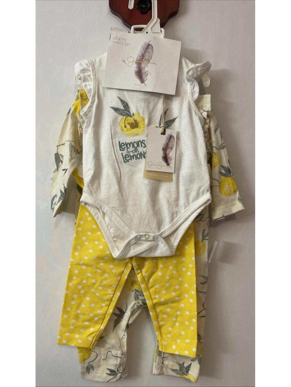 Jessica Simpson Infant Girls 3-6 Months Lemon-Print 3 Piece Layette NWT! MZZ8